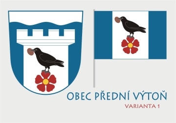 První z variant návrhu (2008) znaku a vlajky obce Přední Výtoň s motivem havrana držícího bochník chleba v zobáku, což je jeden z atributů sv. Pavla Poustevníka, patrona řádu eremitů paulánů