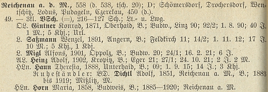 Je tu uveden mezi učiteli v Rychnově nad Malší jako absolvent budějovického učitelského ústavu v roce 1920