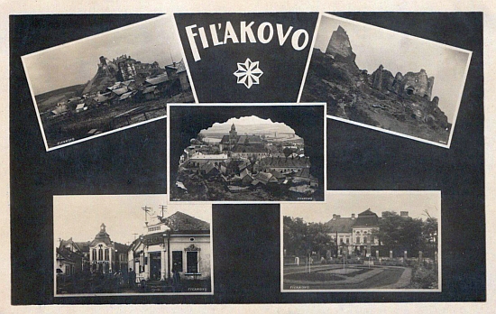 Rodné Fiľakovo na staré složené pohlednici