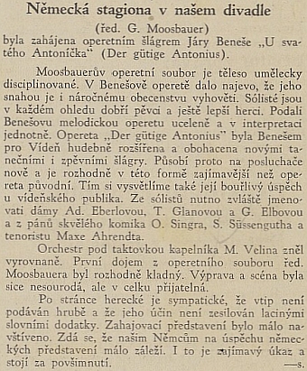 Zajímavý a příznivý pohled českého tisku v Českých Budějovicích na jeho operetní soubor v roce 1937