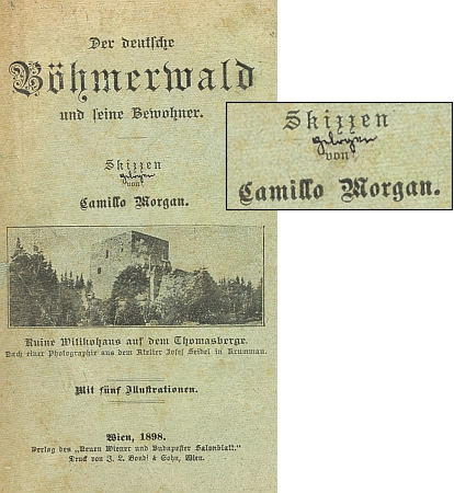 Obálka (1898) jeho knihy, kritický majitel připsal pod knižní podtitul "Skizzen" perem slovo "vylhané"