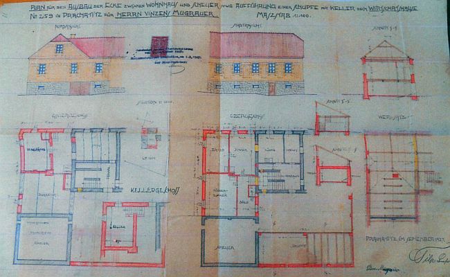 Plán domu v Černohorské ulici čp. 259, kde žila u svého bratra od roku 1928 až do své smrti - dům dnes již nestojí