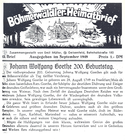 V září 1949 vyšlo 13. číslo BHB s titulním článkem ke 200. jubileu narození Goethova