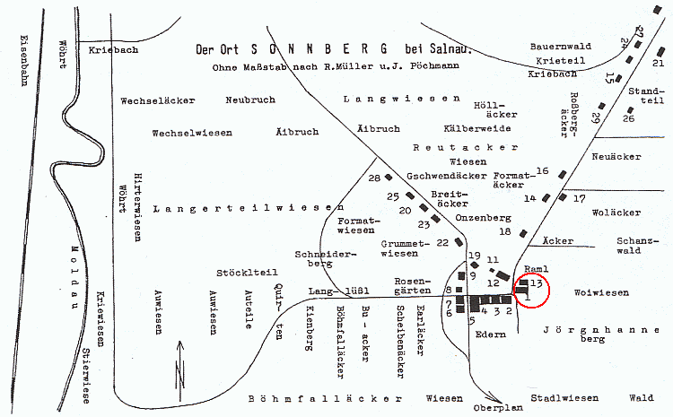 Na plánku vsi Slunečná, vzniklém i podle jeho údajů, má jeho stavení, řečené "Oberländer" čp. 13