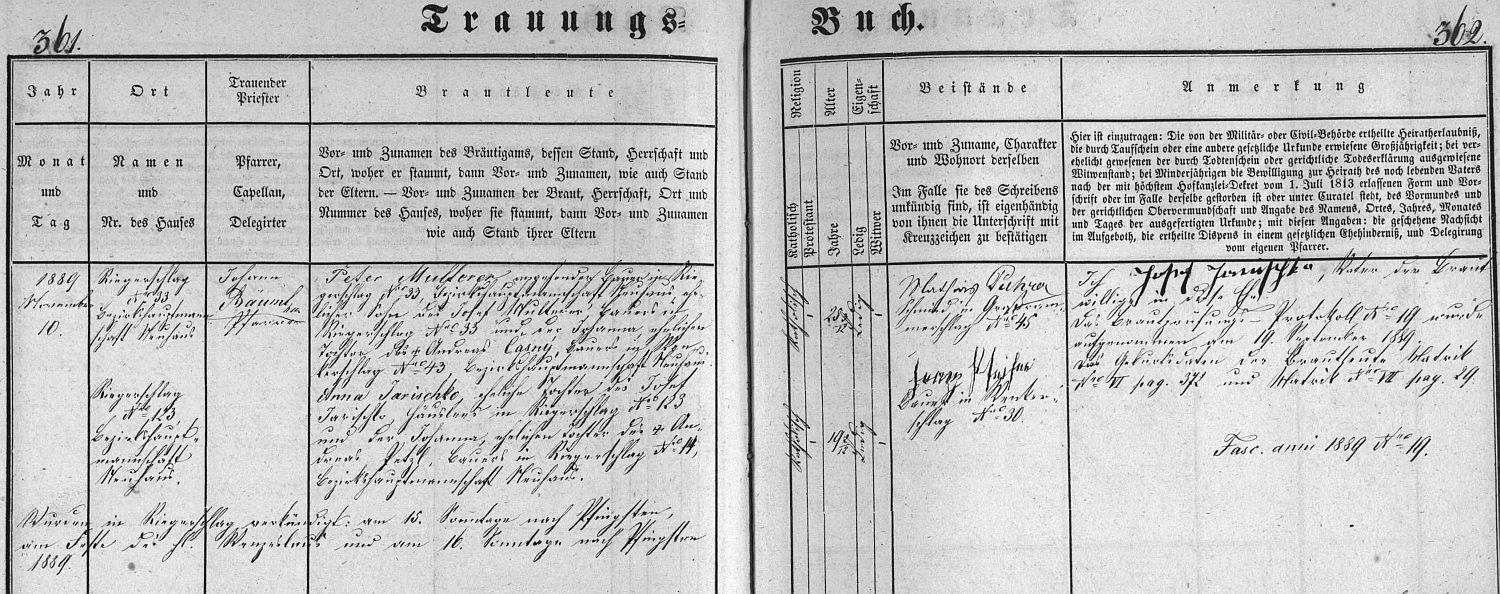 Záznam lodhéřovské oddací matriky o svatbě jeho rodičů