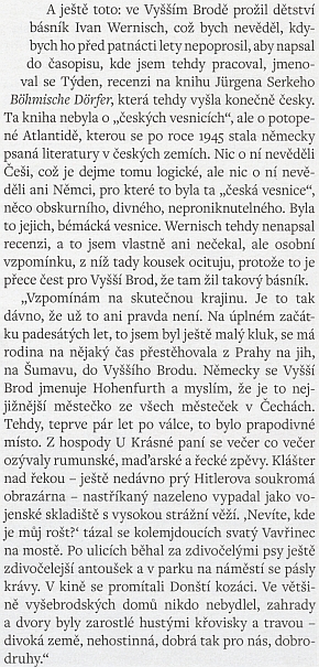 Vzpomínka význačnoho českého básníka Ivana Wernische na "poválečný" Vyšší Brod, kde prožil dětství - jen ti kozáci, co se promítali v kině, byli Kubáňští, nikoli Donští