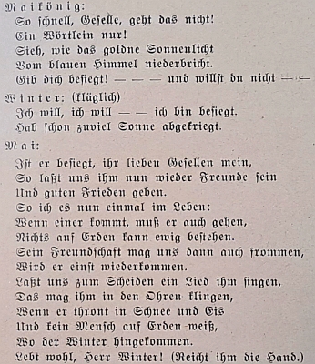 Titulní list a ukázka z jeho "májové hry", vydané Deutscher Kulturverband v Praze