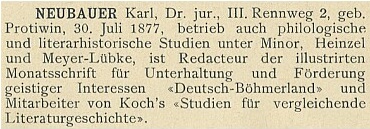 Vazba (1902) vídeňského slovníku umělců a spisovatelů, kde dva roky před jeho smrtí vyšlo i heslo o něm