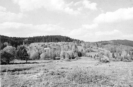 Ženiny rodné Dolní Světlé Hory při svahu Geißbergu s vrcholem
už na bavorské straně zachytil snímek z roku 1927, kde je při hranici
s bavorskou už usedlostí vepředu dopsána později zkratka ČSSR,
a ten novější z roku 2004