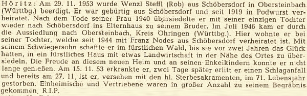 Obsáhlý nekrolog matčina otce Wenzla Steffla na stránkách krajanského časopisu
