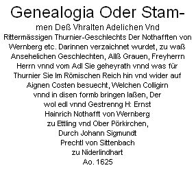 Titulní list (1625) genealogie rodu Notthafftů z Wernbergu