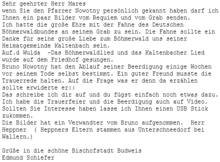 Dopis účastníka Edmunda Schiefera, zaslaný koncem prosince roku 2021 do Českých Budějovic