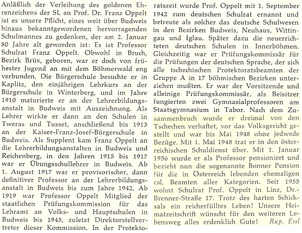 U příležitosti udělení zlatého čestného odznaku Sudetoněmeckého krajanského sdružení
 se o něm takto rozepsal na stránkách krajanského měsíčníku Rupert Essl