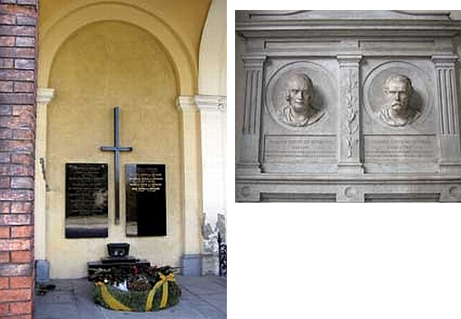 Hrobka rodiny Oppolzerovy ve "starých arkádách" vídeňského ústředního hřbitova s reliéfní bystou věhlasného lékaře vlevo