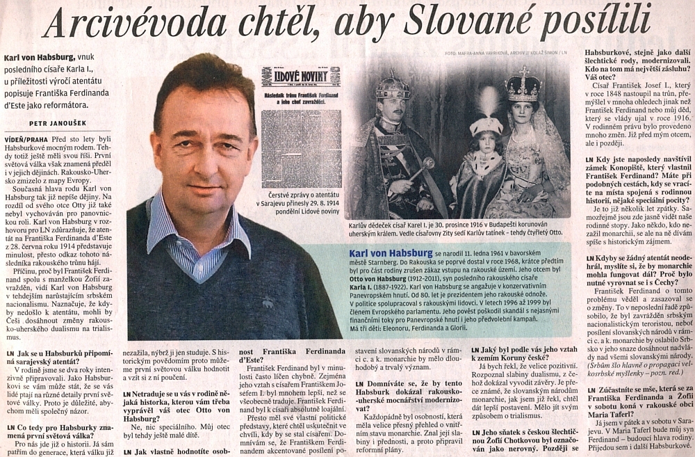 Rozhovor jeho syna Karla poskytnutý Lidovým novinám k výročí sarajevského atentátu
