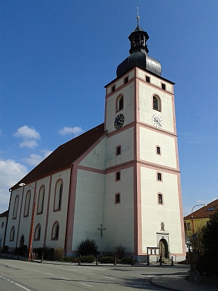 Kostel sv. Víta v Rudolfově, kde byl pokřtěn