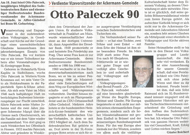 Připomínka otcových devadesátin na stránkách ústředního krajanského listu