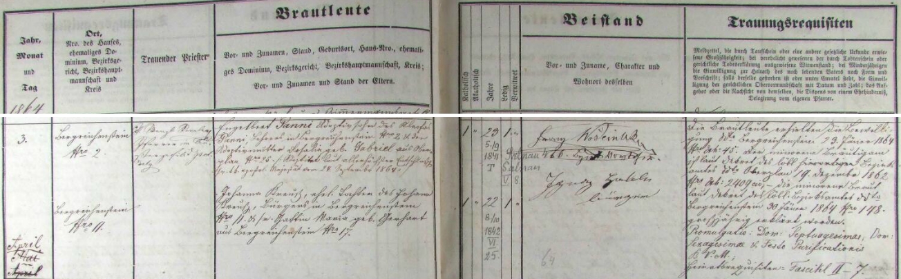 Ze záznamu kašperskohorské oddací matriky o jeho zdejší svatbě dne 3. února roku 1864 se dovídáme, že ženich Engelbert Panni je adoptivním synem Kleofase Panniho, učitele v Kašperských Horách čp. 2 a adoptivní matky Rosalie, roz. Gabrielové z Horní Plané čp. 25 (adoptován až podle nejvyššího rozhodnutí c.k. majestátu ze dne 24. září 1864), nevěsta Johanna pak že je manželskou dcerou Johanna Kreuße, měšťana v Kašperských Horách čp. 11, a jeho ženy Marie, roz. Gerhartové z Kašperských Hor čp. 17 - jako svědkové se podepsali Franz Woženilek, c.k. okresní přednosta, a měšťan Ignaz Halek