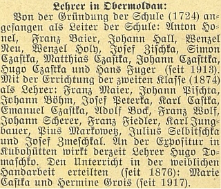 V obsáhlém textu v časopise Waldheimat roku 1924 ke 200 letům farnosti Horní Vltavice byli mimo jiné vyjmenováni i zde působící učitelé