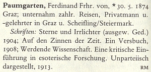 Německý literární lexikon ho uvádí pod šlechtickým titulem Freiherr "von Paumgarten"
a nedozvíme se odtud nic o datu a místě jeho úmrtí