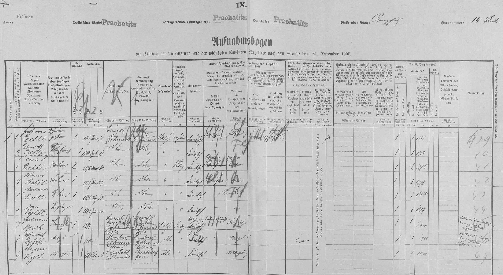 Na archu ze sčítání lidu z roku 1900 je zachycena v prachatickém domě čp. 14 rodina jeho děda Ferdinanda včetně Helmutova otce Karla
