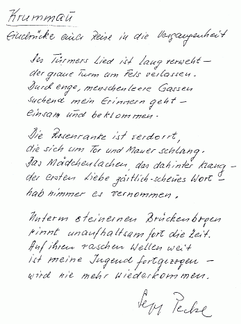 Rukopis jeho básně o Krumlově