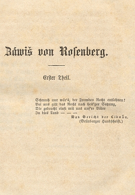 Vazba, "rožmberské" exlibris Svatopluka Samka a titulní listy (1860) prvního a druhého dílu jeho románu
 o Závišovi z Falkenštejna, který vydal v Praze pod pseudonymem Elfried von Taura