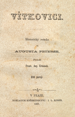 Titulní list (1867) českého překladu jeho historického románu