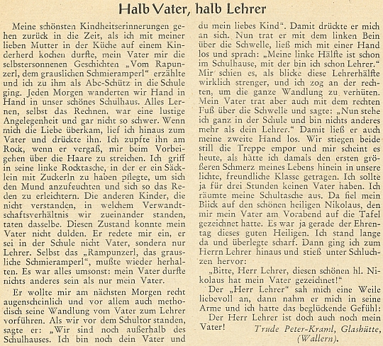 Její vzpomínka na otce učitele ve vánočním čísle krajanského měsíčníku v roce 1953