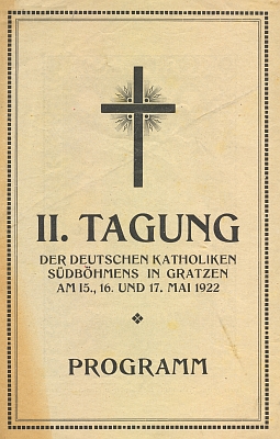 Obálka a část programu sněmování německých katolíků v Nových Hradech roku 1922, kde byl jením z řečníků