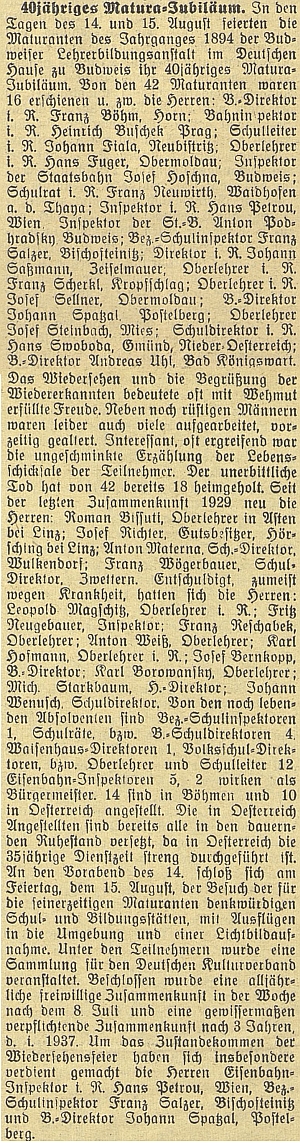 Zpráva o setkání abiturientů učitelského ústavu v českobudějovickém německém listu