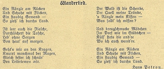 Jedna z jeho básní, otištěná v časopisu Waldheimat