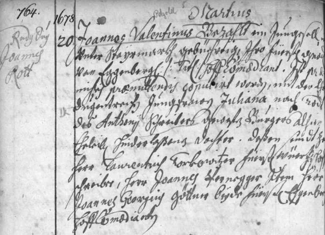 Záznam českokrumlovské odací matriky o jeho první svatbě, uvádějící místo narození v Dolním Štýrsku