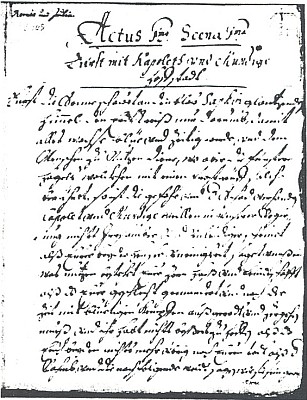 První strana krumlovského rukopisu "Romio und Julie" z doby kolem roku 1688