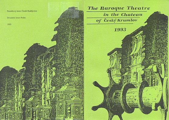 Obálka (1993) knihy o zámeckém německém divadle v Českém Krumlově vydané památkovým ústavem v Českých Budějovicích a Divadelním ústavem v Praze