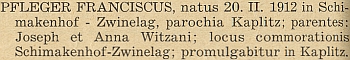 U seznamu novokněží z roku 1938 je uveden i se svými rodiči