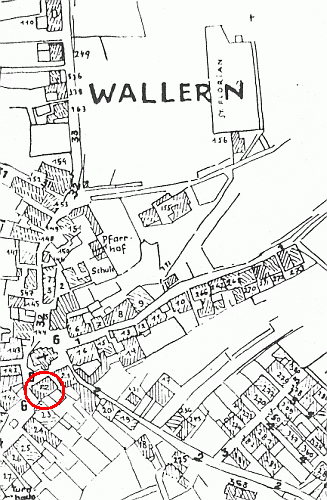 Plán Volar ve výřezu s náměstím a Pinskerovým domem čp. 22