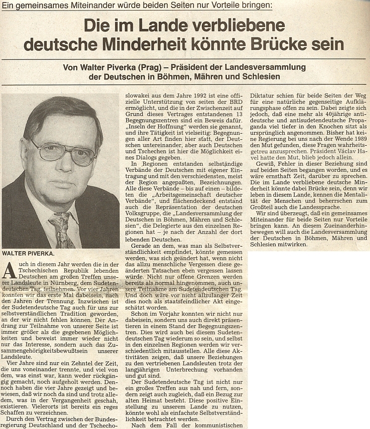 Jeho zdravice k Sudetoněmeckému sněmu v roce 1994 na stránkách oficiálního orgánu krajanského sdružení