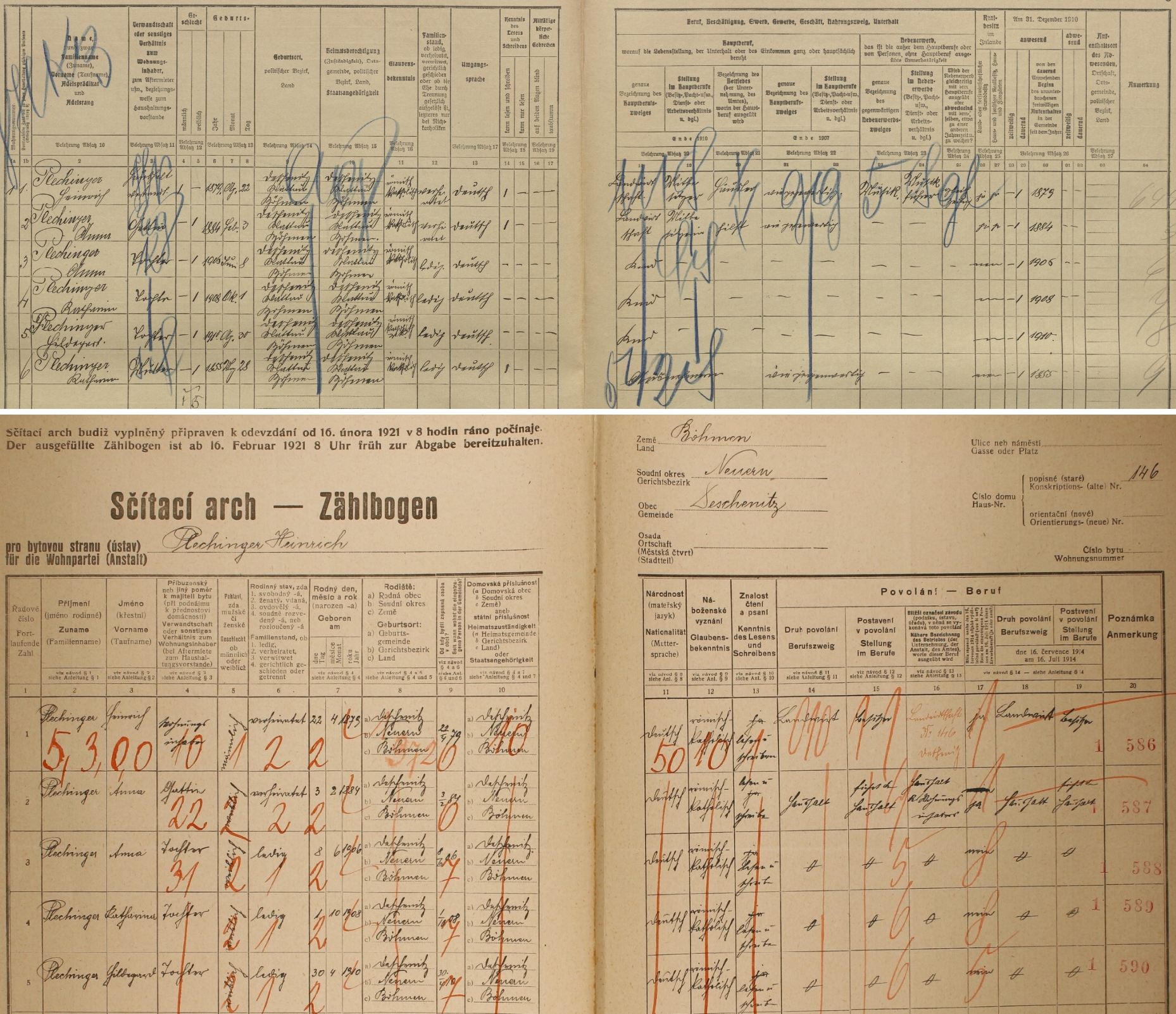 Na arších sčítání lidu z let 1910 a 1921 je Heinrich Plechinger uveden jako majitel domu