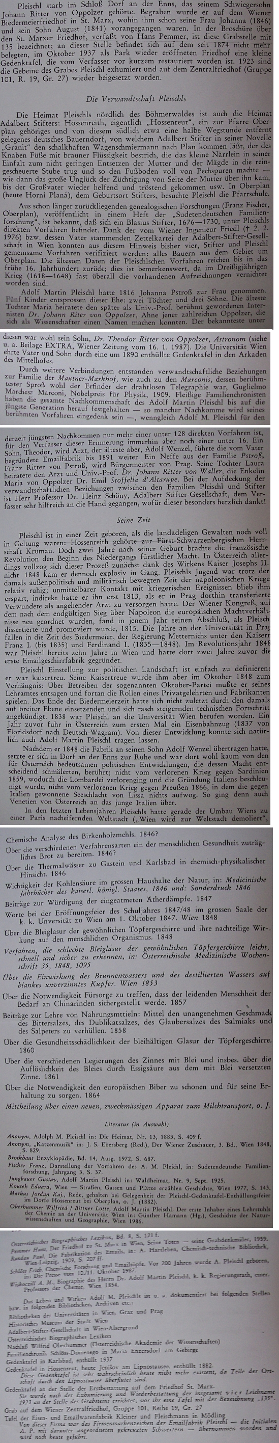 Z článku Dr. Ericha Schlösse ve Wiener Geschichtsblätter, roč. 44 (1989), č. 4, s. 180-192 o Pleischlovi, jednom z jeho předků