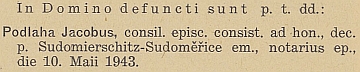 Zpráva o jeho úmrtí v ordinariátním listu diecéze