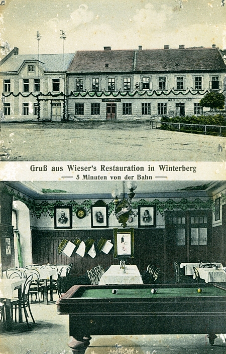 Wieserův hostinec v Nádražní ulici, kde Felix Pohl promítal první filmy ve Vimperku po získání licence v roce 1914 (budova byla zbourána v roce 1980)