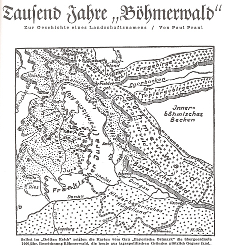 Záhlaví jeho článku k jubileu tisíciletého německého označení Šumavy jménem Böhmerwald v příloze "Heimatglocken" listu Passauer Neue Presse ze září 1960