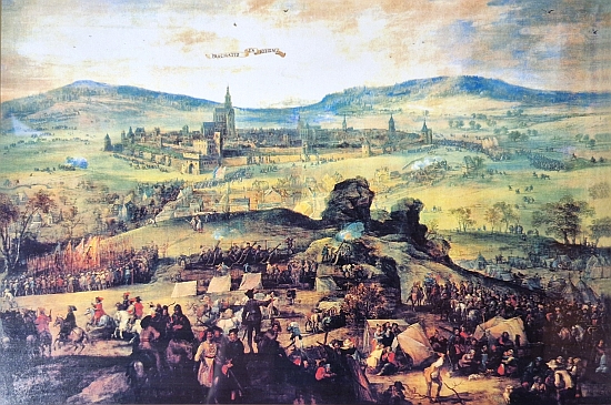 Obléhání Prachatic na počátku třicetileté války (1620) na obraze Pietera Snayerse, olej na plátně z doby po roce 1621