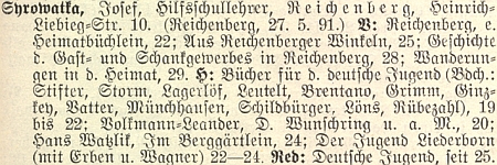 Friedrich Jaksch mu (tehdy učiteli pomocné školy v Liberci) věnoval ve svém lexikonu sudetoněmeckých autorů z roku 1929 poměrně rozsáhlé heslo