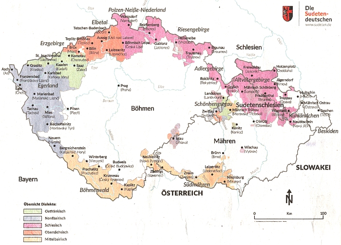 Mapka "sudetoněmeckých" nářečí z ústředního krajanského listu