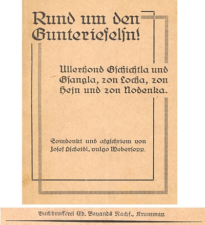 Obálka (1932) knihy jeho nářečních veršů vydané
v Českém Krumlově