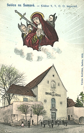Kapucínský klášter v Sušici na staré pohlednici
