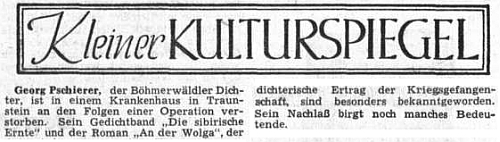 Zpráva o jeho úmrtí v Sudetendeutsche Zeitung