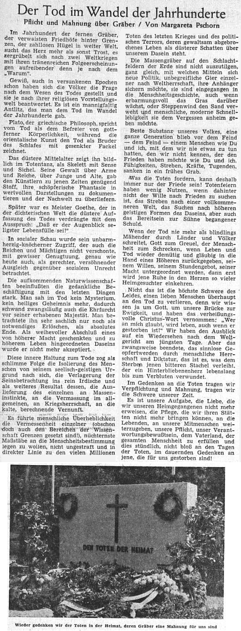 Na Dušičky 1955 uveřejnil list Sudetendeutsche Zeitung tento její text